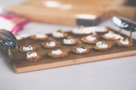 Sweet Potato Rounds with Yogurt Dill Sauce and Almond Crunch